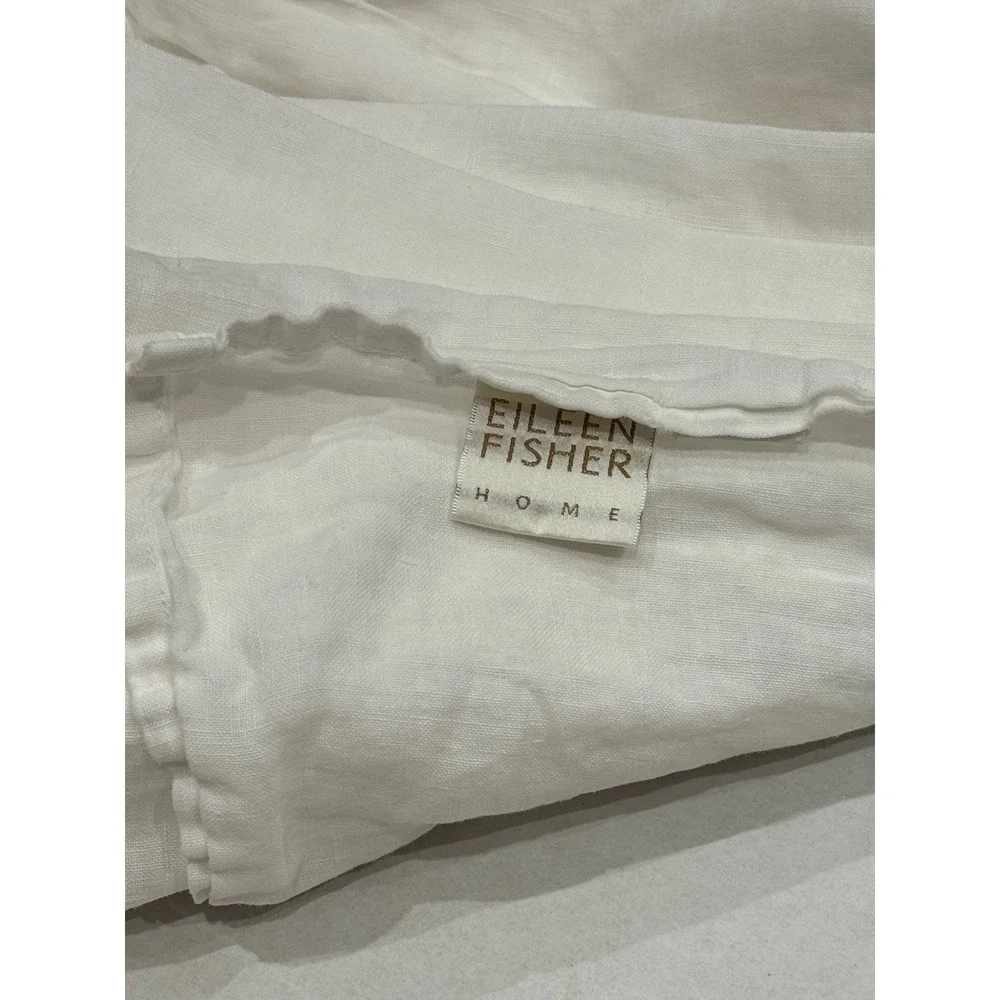 Eileen Fisher Home Flat Sheet King White Washed Linen Ruffle Hem Coastal Style